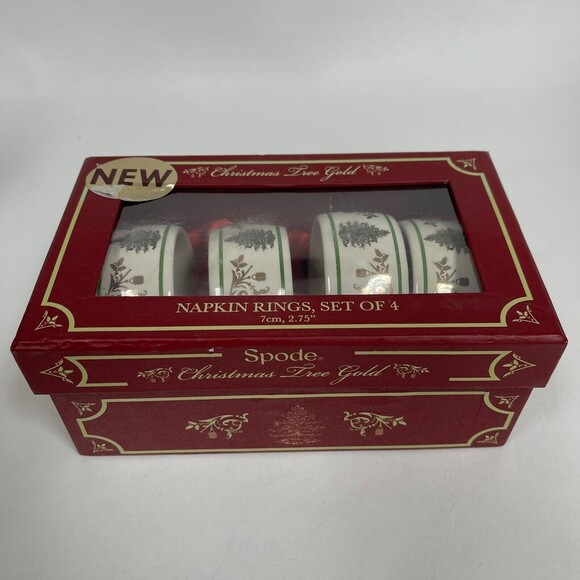 Spode Napkin Rings Christmas Tree Gold with Box Retails for $60 Lot of 4 - Picture 1 of 8